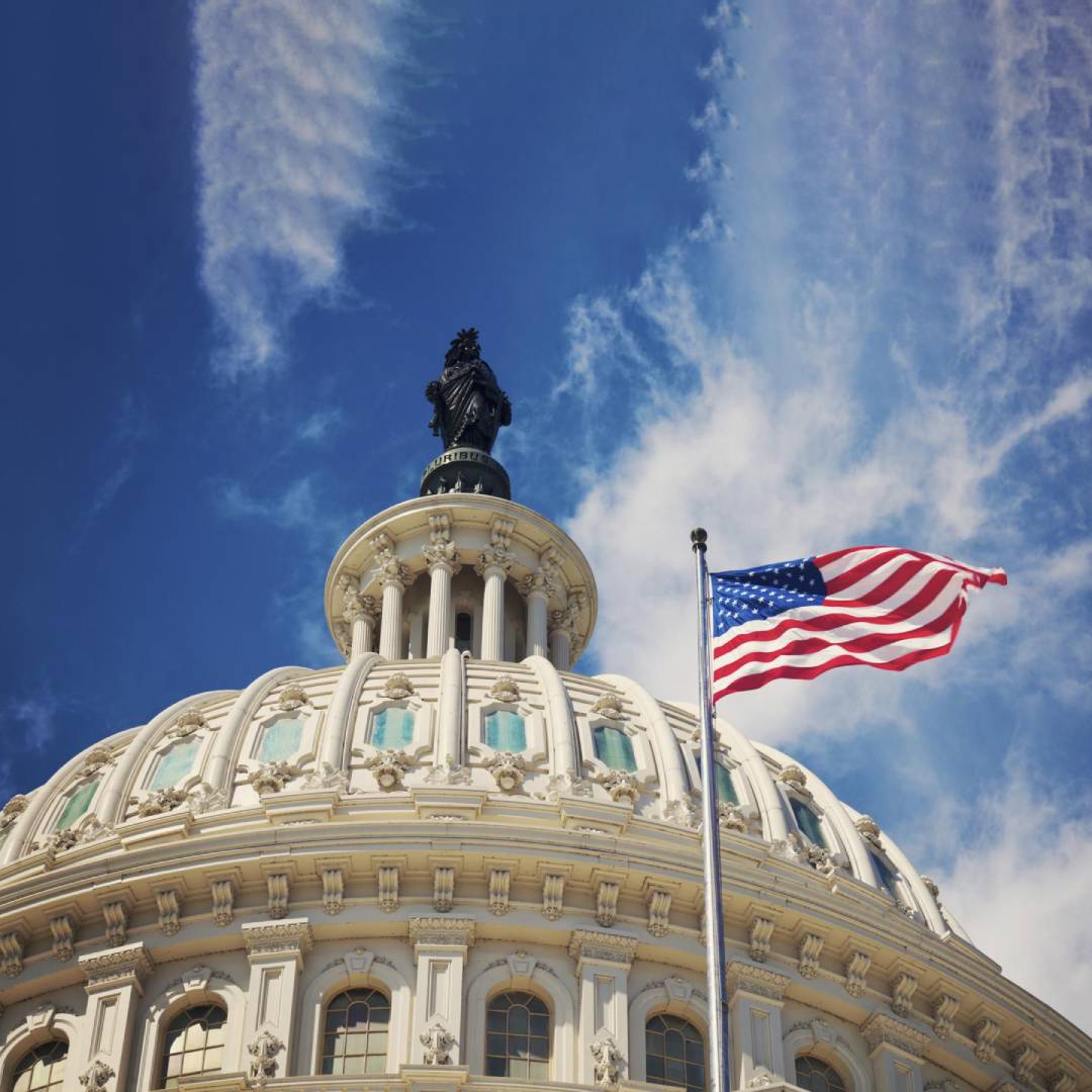 The United States House building with the USA flag
