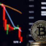 A bitcoin with a chart in the background